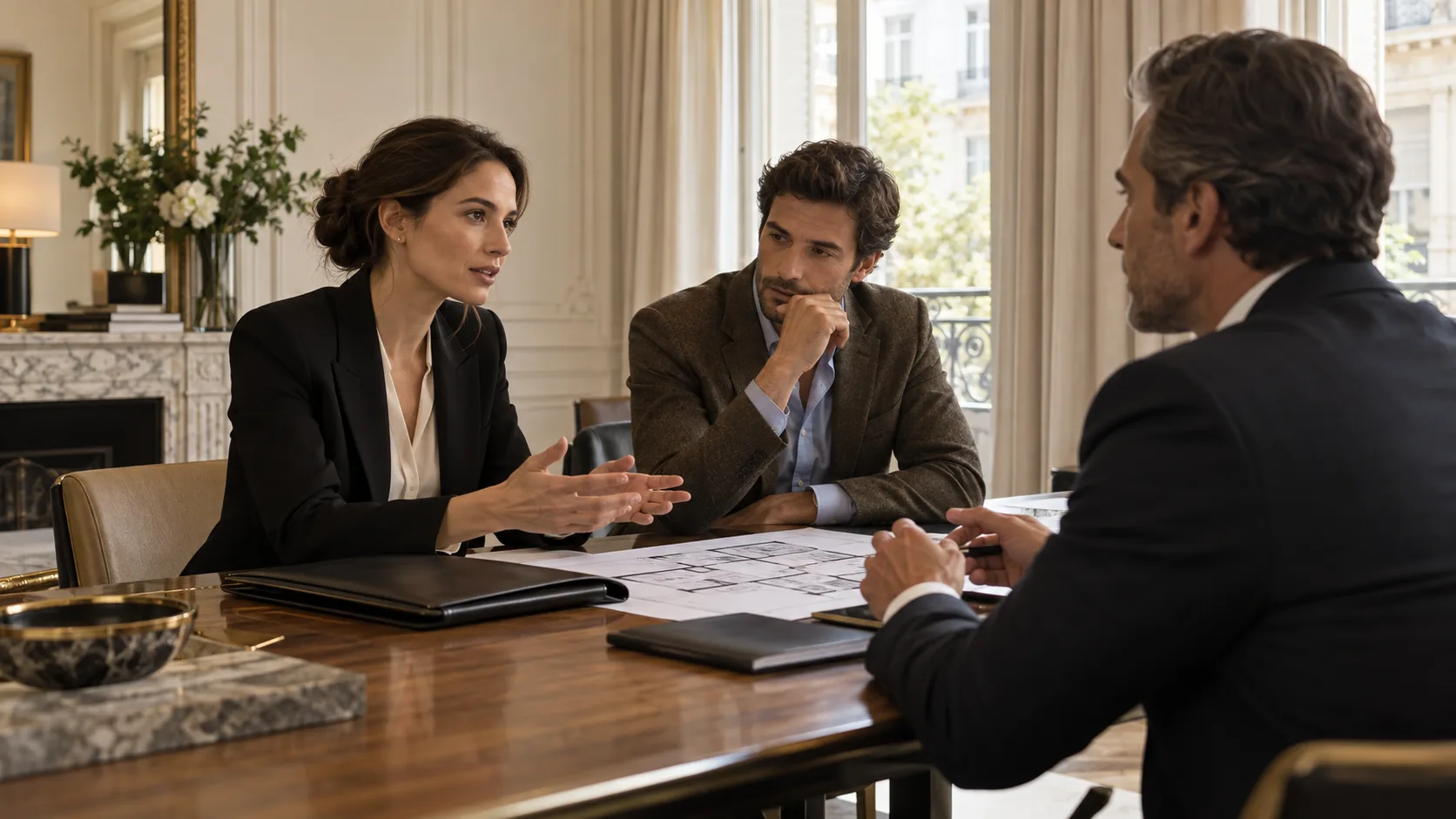 Representante del comprador negociando una operación inmobiliaria con la parte vendedora